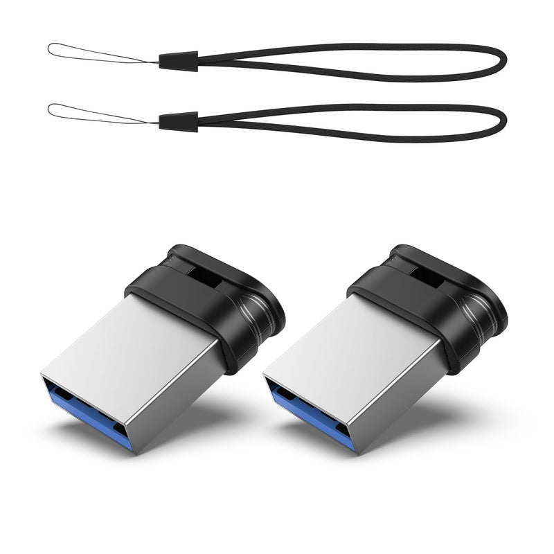 RAOYI 2 Pack 64GB USB 3.0 Flash Drive,Mini Fit USB Stick Ultra Slim Thumb Drive Jump Drive Zip Drive Pen Drive with Lanyard-Black - Image 1